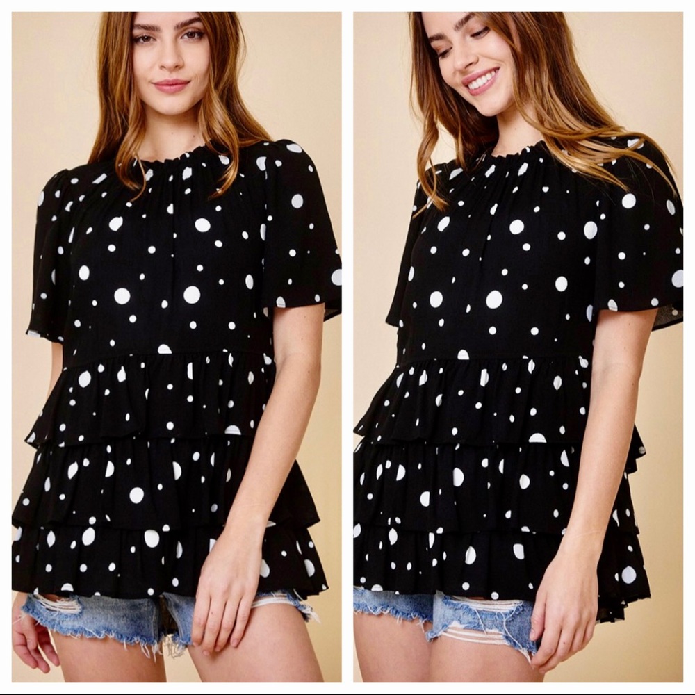 Boho chic tiered tunic top 
Spotty check print - Picture 2 of 4